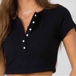 Princess Polly Black Button-Up Crop Top
